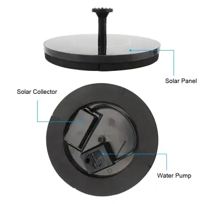 An innovative solar water fountain featuring a solar panel, collector, and water pump designed for eco-friendly outdoor garden decoration and water circulation.