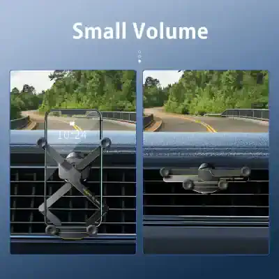 Adjustable car phone mount for air vents, compatible with smartphones, easy to install, secure grip, perfect for driving safety, small size, lightweight, enhances driving convenience.