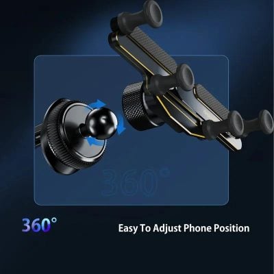 Adjustable 360-degree rotating car mount for smartphones, easy to position and secure devices, ideal for hands-free calling and GPS navigation in vehicles.