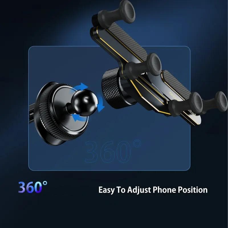 Adjustable 360-degree rotating car mount for smartphones, easy to position and secure devices, ideal for hands-free calling and GPS navigation in vehicles.