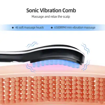 High-frequency massage scalp comb with 46 soft massage heads and 6500 RPM vibration for hair relaxation.