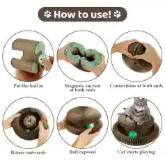 Interactive cat toy puzzle with balls, magnetic suction, and engaging connections for cats to chase and play.