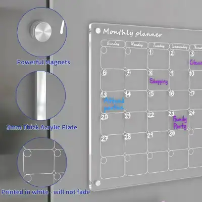 Magnets on acrylic dry erase board for efficient scheduling in optical practices.