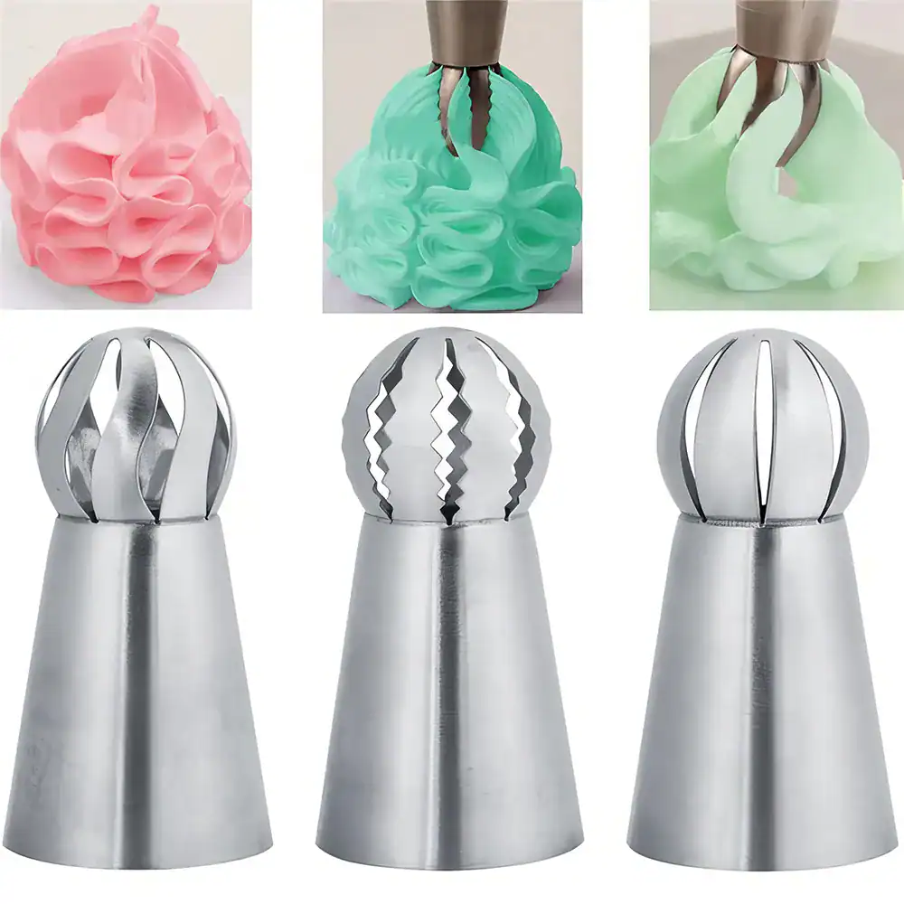 High-quality stainless steel cake piping nozzles for cake decor and pastry decorating. Ideal for flowers, swirls, and unique piping designs for professional and home baking.