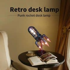 Unique punk rocket desk lamp with industrial design, ideal for modern home or office decor, providing stylish lighting and creative ambiance.