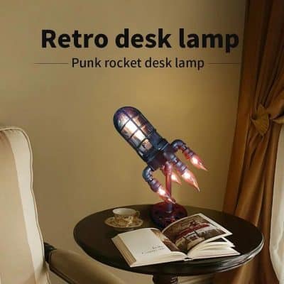 Unique punk rocket desk lamp with industrial design, ideal for modern home or office decor, providing stylish lighting and creative ambiance.