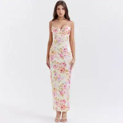 Beautiful floral summer maxi dress with adjustable spaghetti straps, perfect for casual outings, beachwear, or special occasions. Crafted with breathable fabric and stunning rose print.