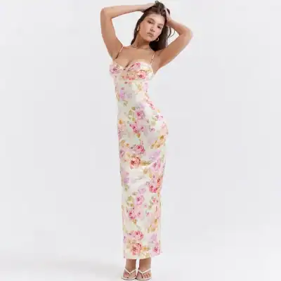 Elegant floral maxi dress for women, perfect for summer and special occasions, available at Monalisa Medical Store.