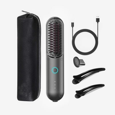 High-quality portable hair steamer with ergonomic design, includes a travel case, charging cable, and attachments for efficient hair care. Ideal for professional salons and personal use.