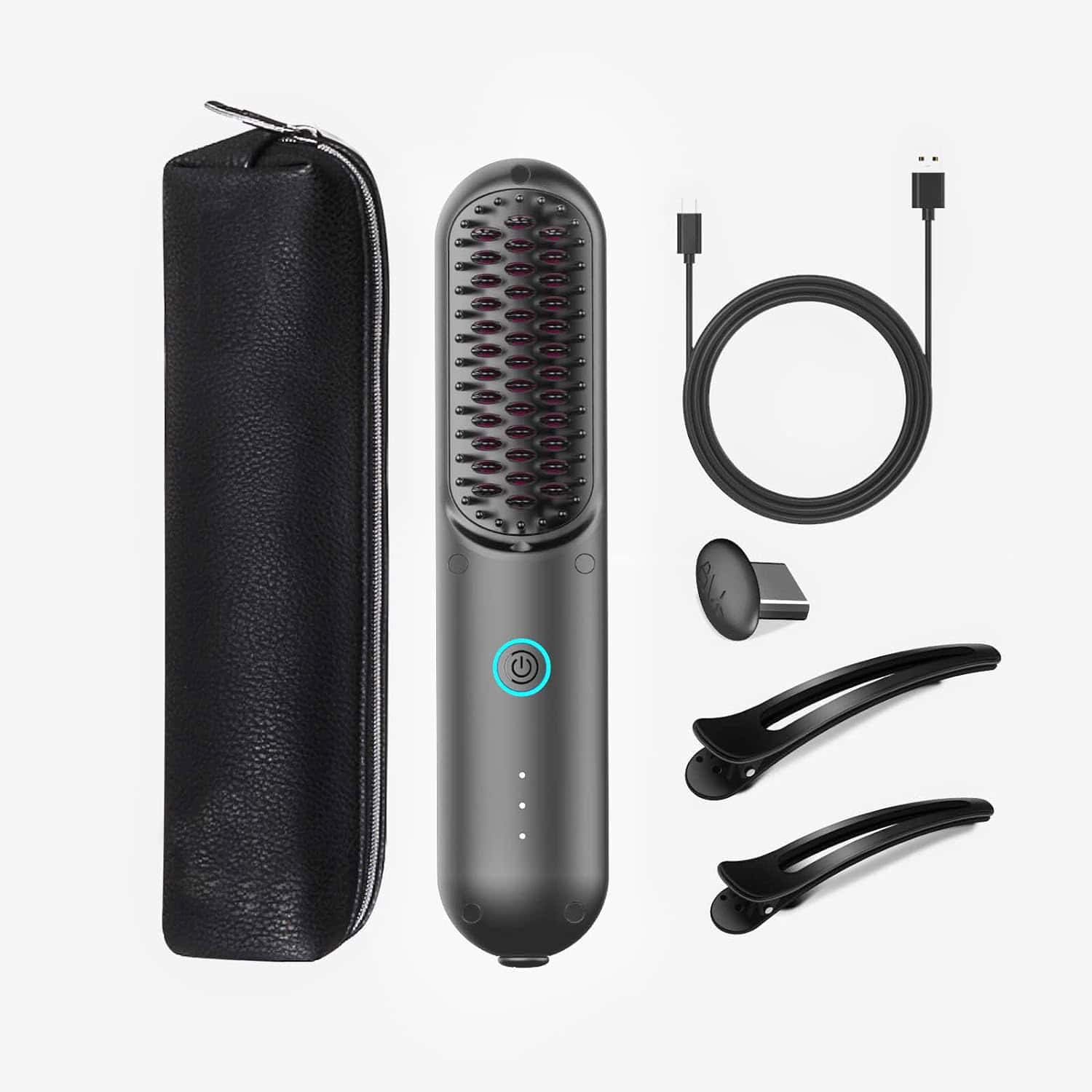 High-quality portable hair steamer with ergonomic design, includes a travel case, charging cable, and attachments for efficient hair care. Ideal for professional salons and personal use.