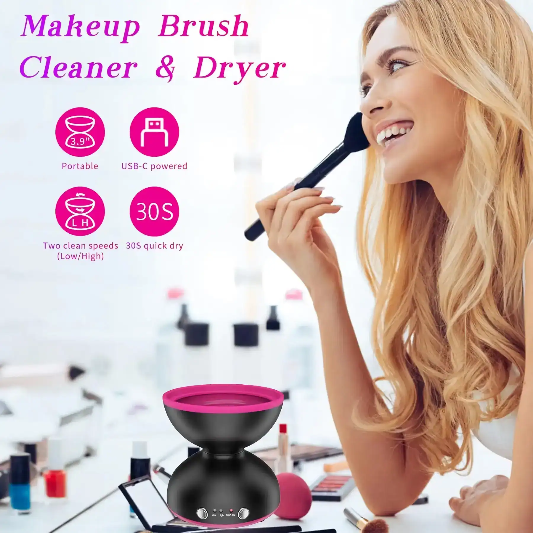 Portable USB-C makeup brush drying station for efficient cleaning and quick drying.