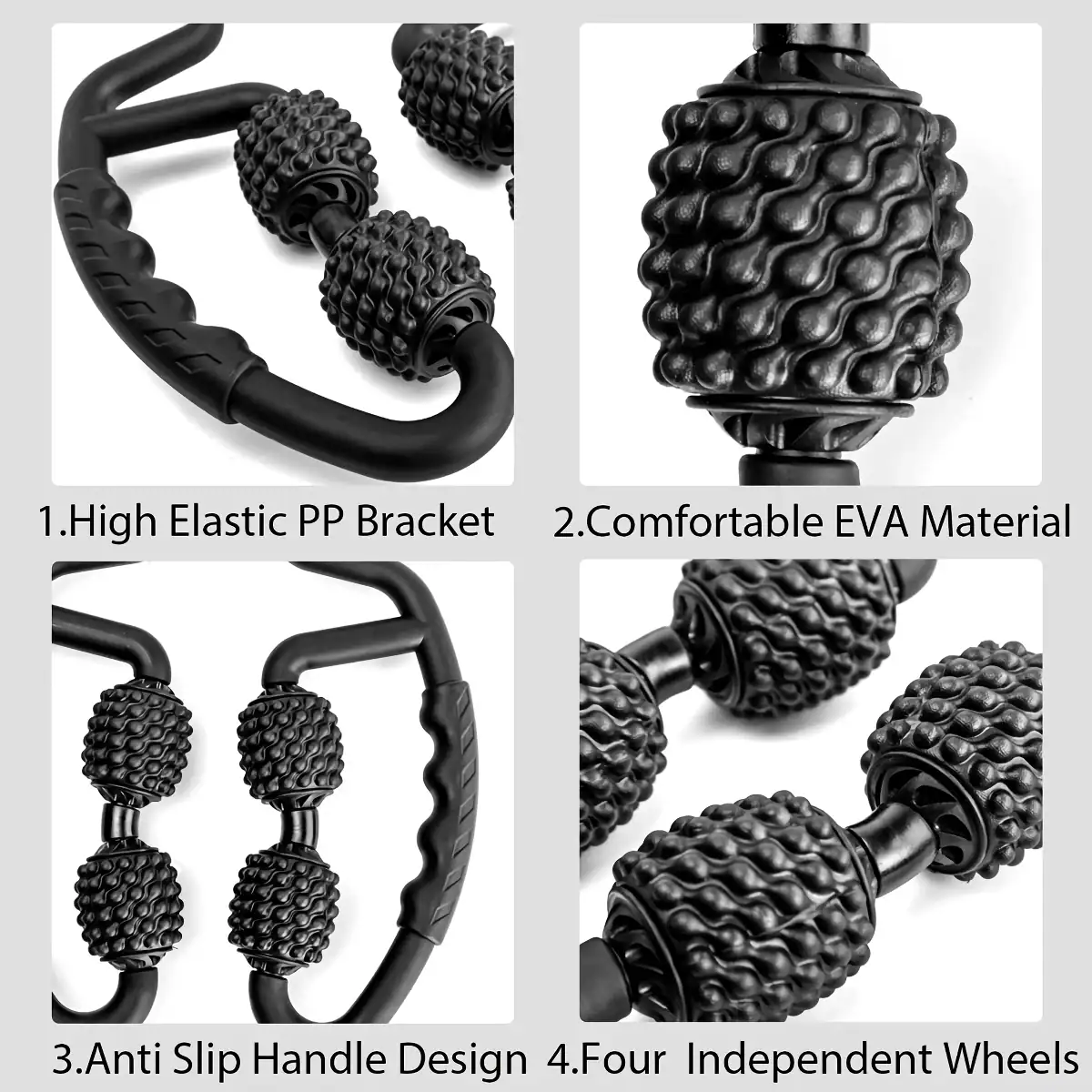 Durable high elastic PP bracket and comfortable EVA material handle with anti-slip design, four independent wheels for smooth rotation, perfect for workouts.