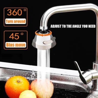 Water faucet with 360-degree turn and 45-degree bias move, perfect for kitchen and bathroom installations. Easy to adjust for optimal water direction, combining functionality and sleek design for everyday household use.