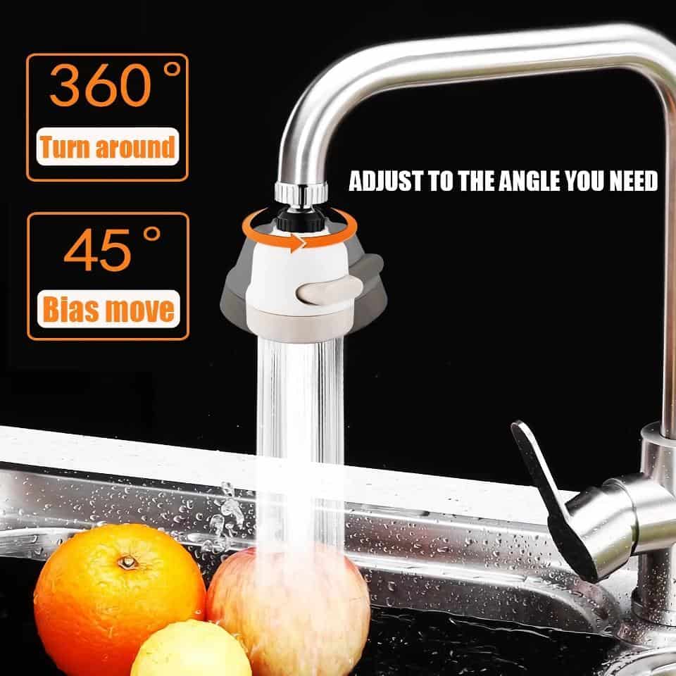 Water faucet with 360-degree turn and 45-degree bias move, perfect for kitchen and bathroom installations. Easy to adjust for optimal water direction, combining functionality and sleek design for everyday household use.