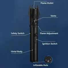 High-quality torch lighter featuring flame adjustment, safety switch, and durable metal body, perfect for culinary, camping, or DIY projects.
