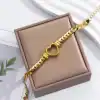 Gold heart chain bracelet with linked design, fashionable accessories. Perfect for stylish women, elegant gift, jewelry gift, trendy fashion.