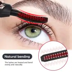 Efficient eyelash curling device with heated rollers for natural lash lifting and shaping.