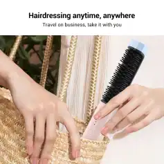Portable hairbrush and styling tool for convenient on-the-go hairdressings. Perfect for travel or quick touch-ups anywhere at any time.