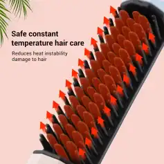 Portable hair straightener with ceramic plates for safe, constant temperature styling. Reduces heat instability and hair damage while delivering smooth, shiny results.