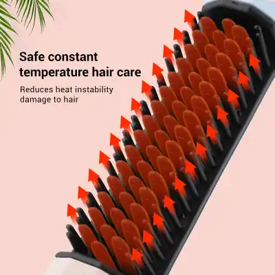 Portable hair straightener with ceramic plates for safe, constant temperature styling. Reduces heat instability and hair damage while delivering smooth, shiny results.