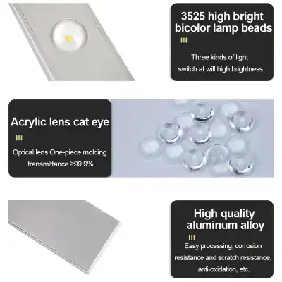 A close-up of high-brightness bicolor LED lamp beads with three light switch options, ideal for eye-care lighting solutions.