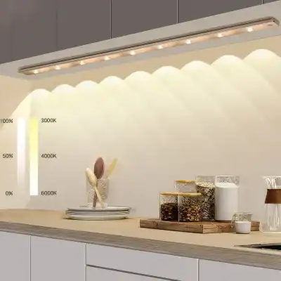 Bright, energy-efficient LED kitchen lighting fixtures providing warm illumination for modern kitchen spaces.