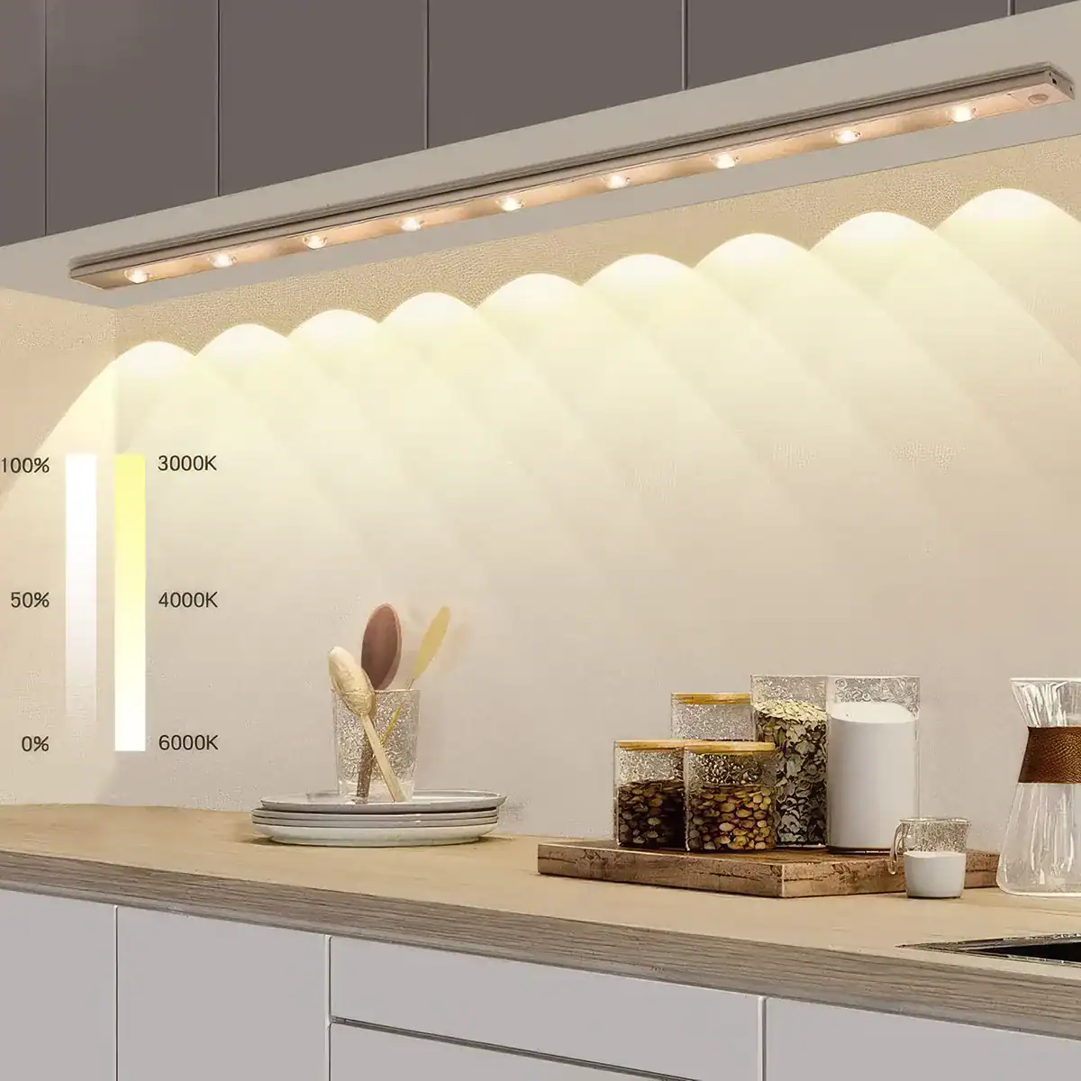 Bright, energy-efficient LED kitchen lighting fixtures providing warm illumination for modern kitchen spaces.