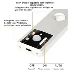Adjustable LED light for precision illumination in medical and optical treatments. Features touch buttons for brightness and color mode adjustments, including white, neutral, and warm yellow light.
