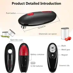 Electronics can opener designed for easy can opening with push button and automatic lid removal, ideal for home, kitchen, and medical use.