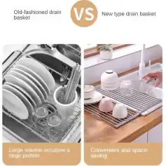 A side-by-side comparison of traditional large-capacity dish racks versus modern compact dish racks highlighting space-saving and convenience.