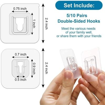 Clear double-sided hooks for glasses and sunglasses.