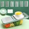 Efficient kitchen tool for preparing fresh salads and vegetables.
