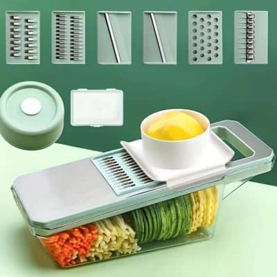 Efficient kitchen tool for preparing fresh salads and vegetables.