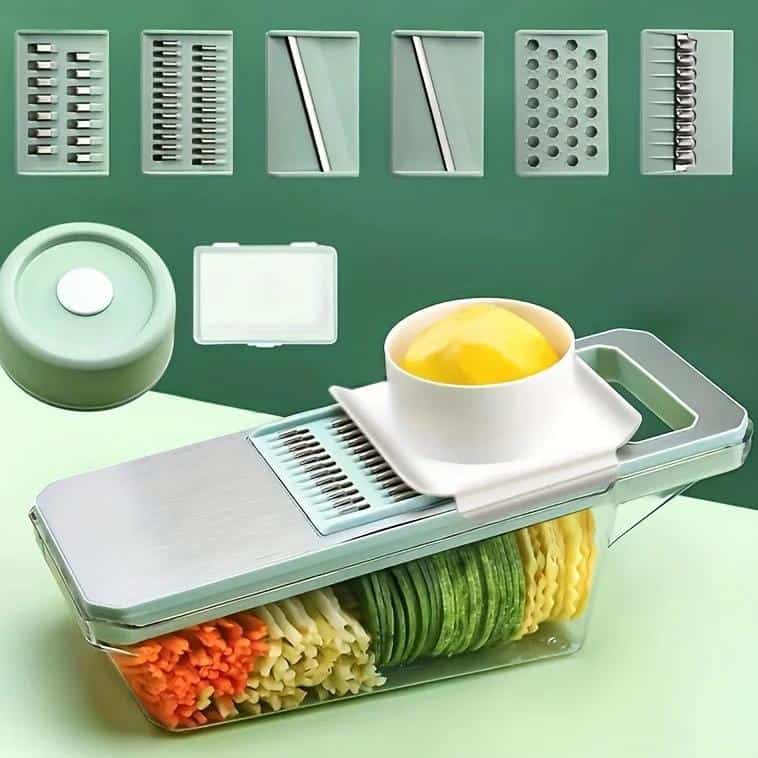 Efficient kitchen tool for preparing fresh salads and vegetables.