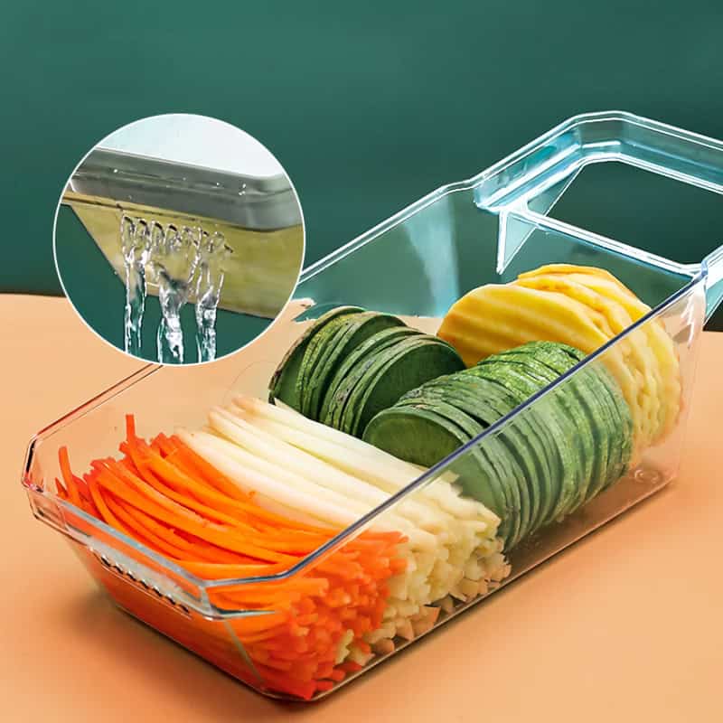 Clear vegetable storage container with lid for organized refrigerator storage. Keep vegetables fresh longer with airtight, leak-proof design.