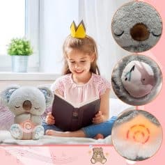 Soft plush teddy bear with musical LED lights, ideal for children's sensory development, bedtime comfort, and nursery decoration.