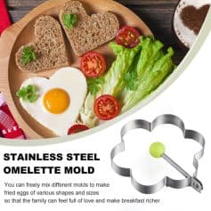 Stainless steel egg mold for breakfast; perfect for making fried eggs in various shapes, ideal for a fun and creative breakfast presentation, enhance family meals, and add variety to your morning routine.