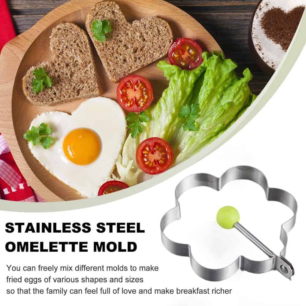 Stainless steel egg mold for breakfast; perfect for making fried eggs in various shapes, ideal for a fun and creative breakfast presentation, enhance family meals, and add variety to your morning routine.