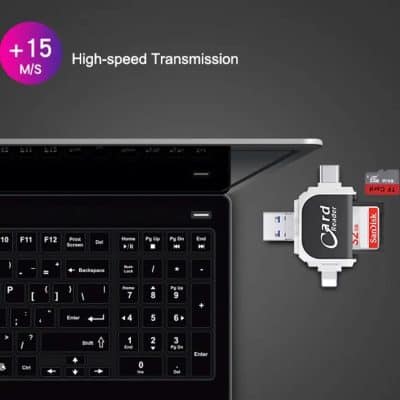 Alt text: Portable USB flash drive with 32GB capacity and SD card slot, designed for secure and high-speed data transfer of medical records and patient information.