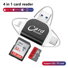 High-speed card reader compatible with SD and TF cards, ideal for data transfer and storage, suitable for mobile phones, tablets, and computers. Compact design with multiple device compatibility.