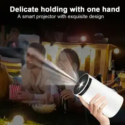 Mini LED projector with excellent image clarity, easy to carry, ideal for home theater, travel, and outdoor parties, compatible with smartphones and laptops.