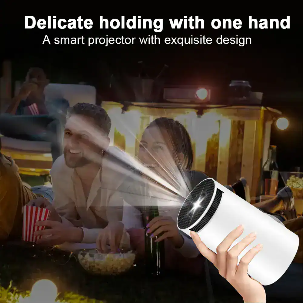 Mini LED projector with excellent image clarity, easy to carry, ideal for home theater, travel, and outdoor parties, compatible with smartphones and laptops.