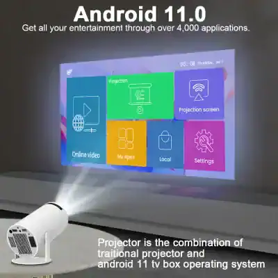 Android TV projector for entertainment and presentations.