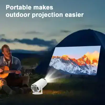 Lightweight outdoor projector for camping, movies, and presentations with high-quality image projection and portability for adventure and outdoor activities.