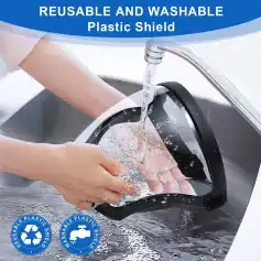 Durable, washable optician plastic shield for eye care and optical shops. Reusable protective gear ensures safety and hygiene for contact lens and eyewear customers.