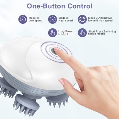 Device with one-button control for eye treatment, featuring low and high speed modes, simple switching, and ON/OFF functionality, ideal for comfortable and effective eye health routines.