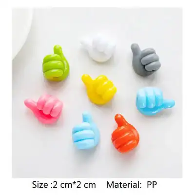 Vivid plastic thumbs-up hand magnets in various colors perfect for office or home decor, made from durable PP material, measuring 2x2 cm, ideal for decorative and functional uses.