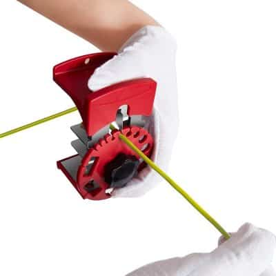 A close-up of an optical fiber splicing machine used for repairing and connecting fiber optic cables with high precision, essential for telecommunications and data transmission.