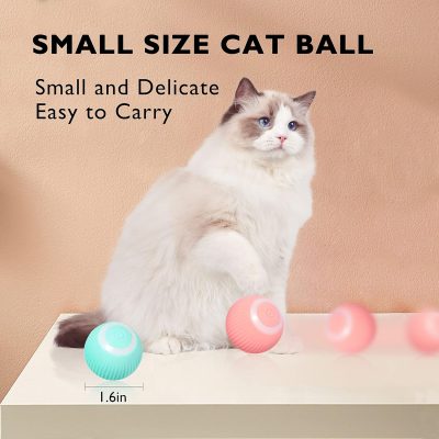 Image of a small, colorful cat ball toy with LED lights, designed for cats, measuring 1.6 inches, perfect for pet play and entertainment.