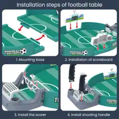 Football table with digital scoreboard and shooting handle for kids and adults. Perfect for indoor sports, party games, and physical education activities. Easy installation steps included.